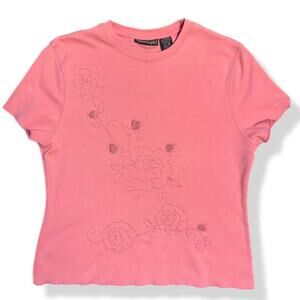 Vintage pink beaded rose print baby tee (medium)